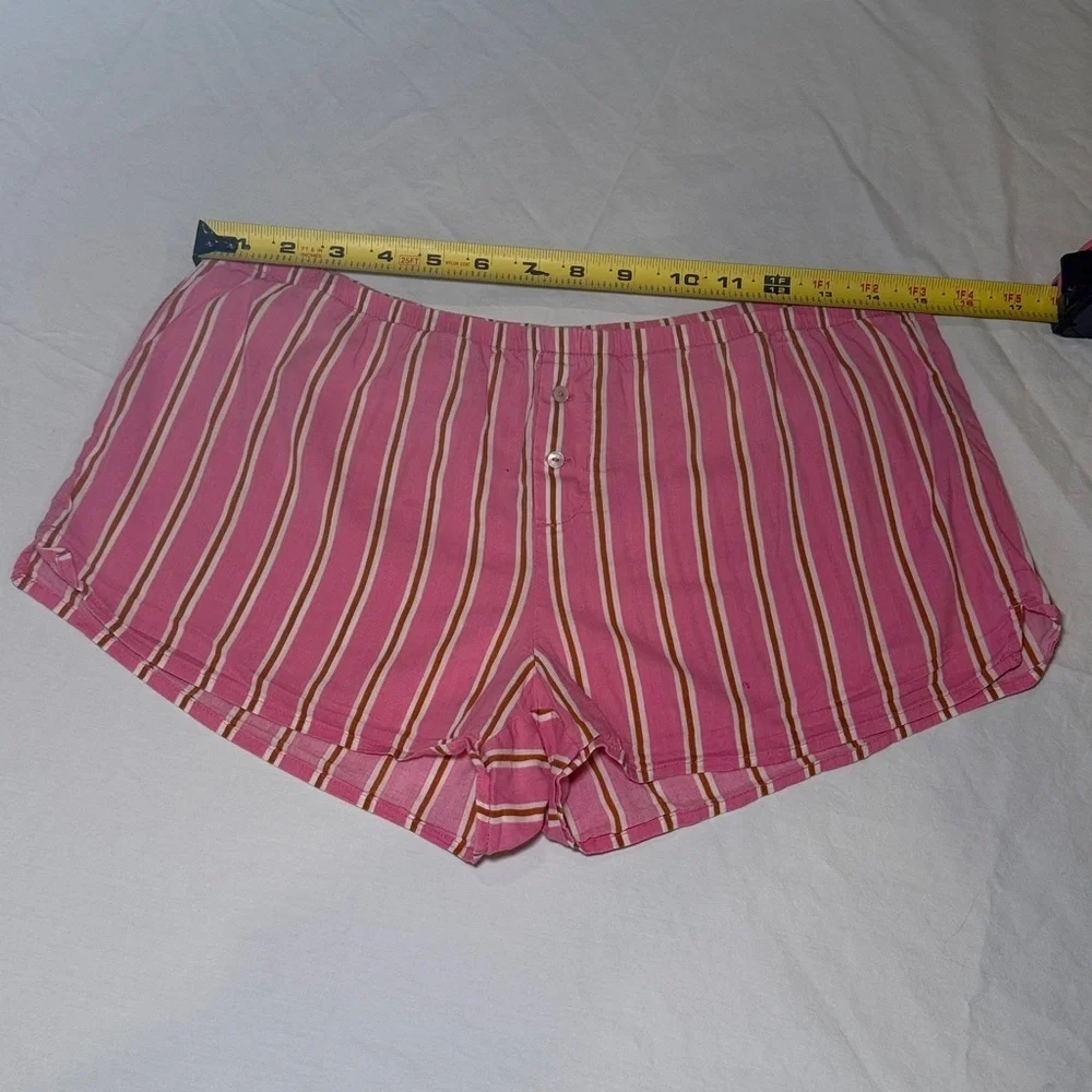Aerie Pink White & Gold Striped Pajama Boxer Shorts Size XS NWOT